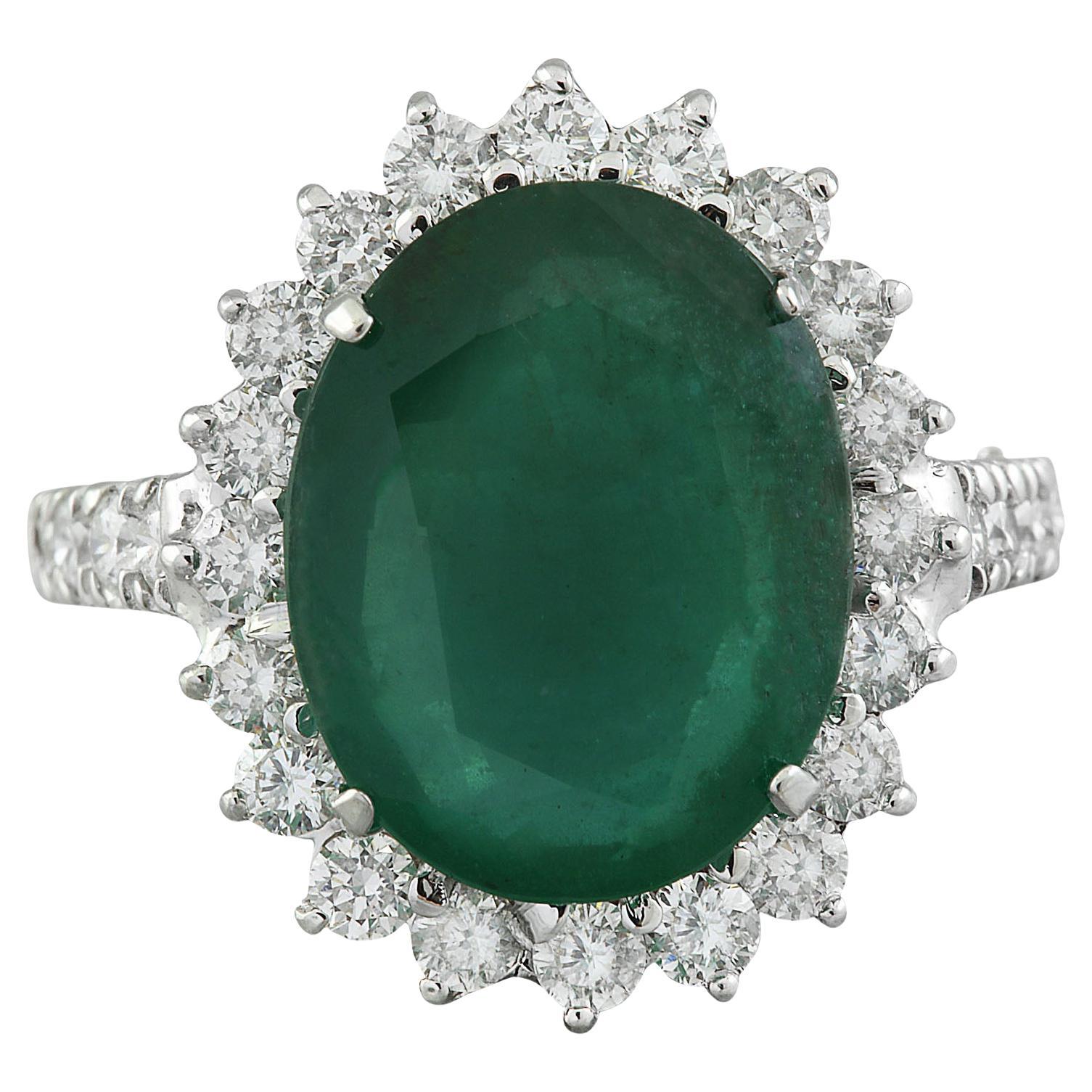 Natural Emerald Diamond Ring in 14 Karat Solid White Gold 