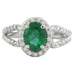 Natural Emerald Diamond Ring in 14 Karat Solid White Gold 