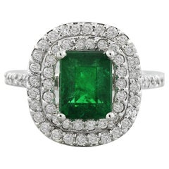 Natural Emerald Diamond Ring in 14 Karat Solid White Gold 