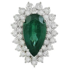 Natural Emerald Diamond Ring in 14 Karat Solid White Gold 