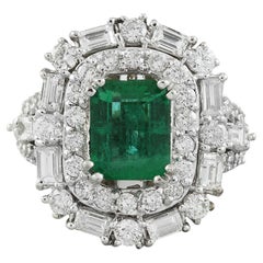 Natural Emerald Diamond Ring in 14 Karat Solid White Gold