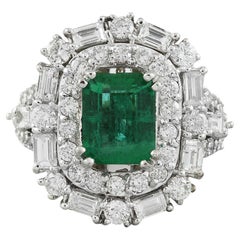 Natural Emerald Diamond Ring in 14 Karat Solid White Gold 