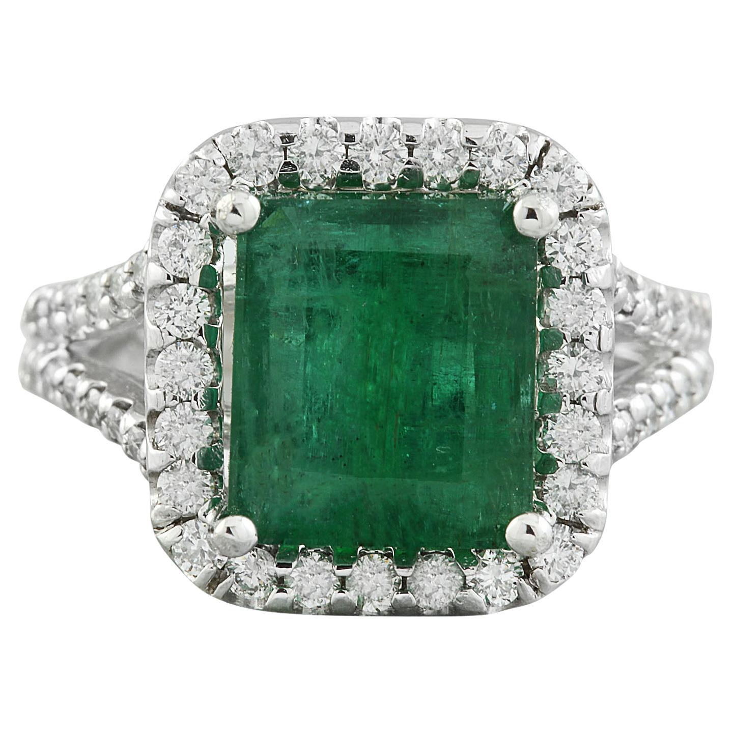 Natural Emerald Diamond Ring in 14 Karat Solid White Gold  For Sale