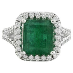 Natural Emerald Diamond Ring in 14 Karat Solid White Gold 