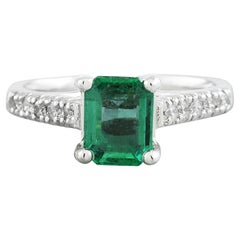 Glamour in Green: Natural Emerald Diamond Ring in 14K Solid White Gold