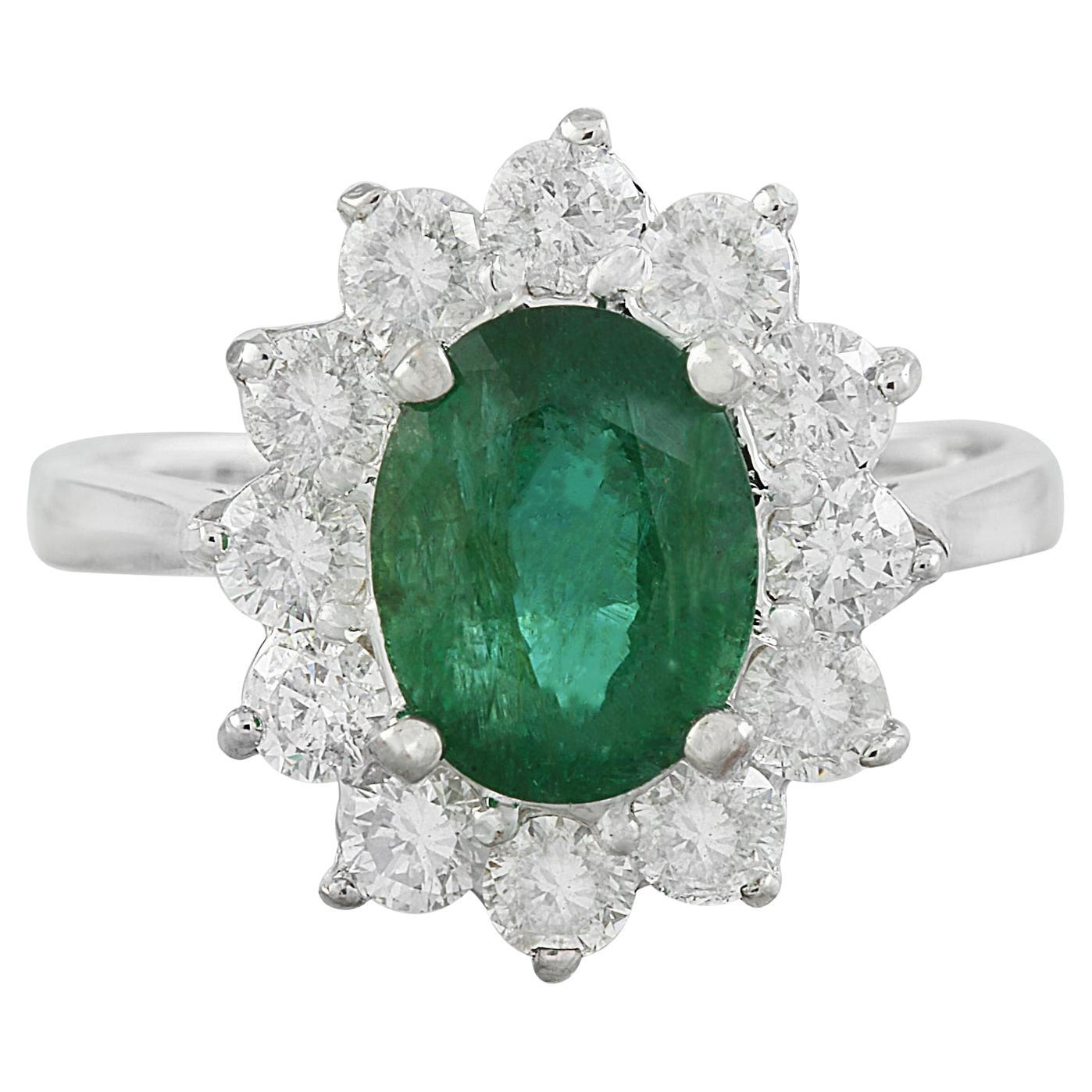 Radiant Elegance: Natural Emerald Diamond Ring in 14K White Gold For Sale