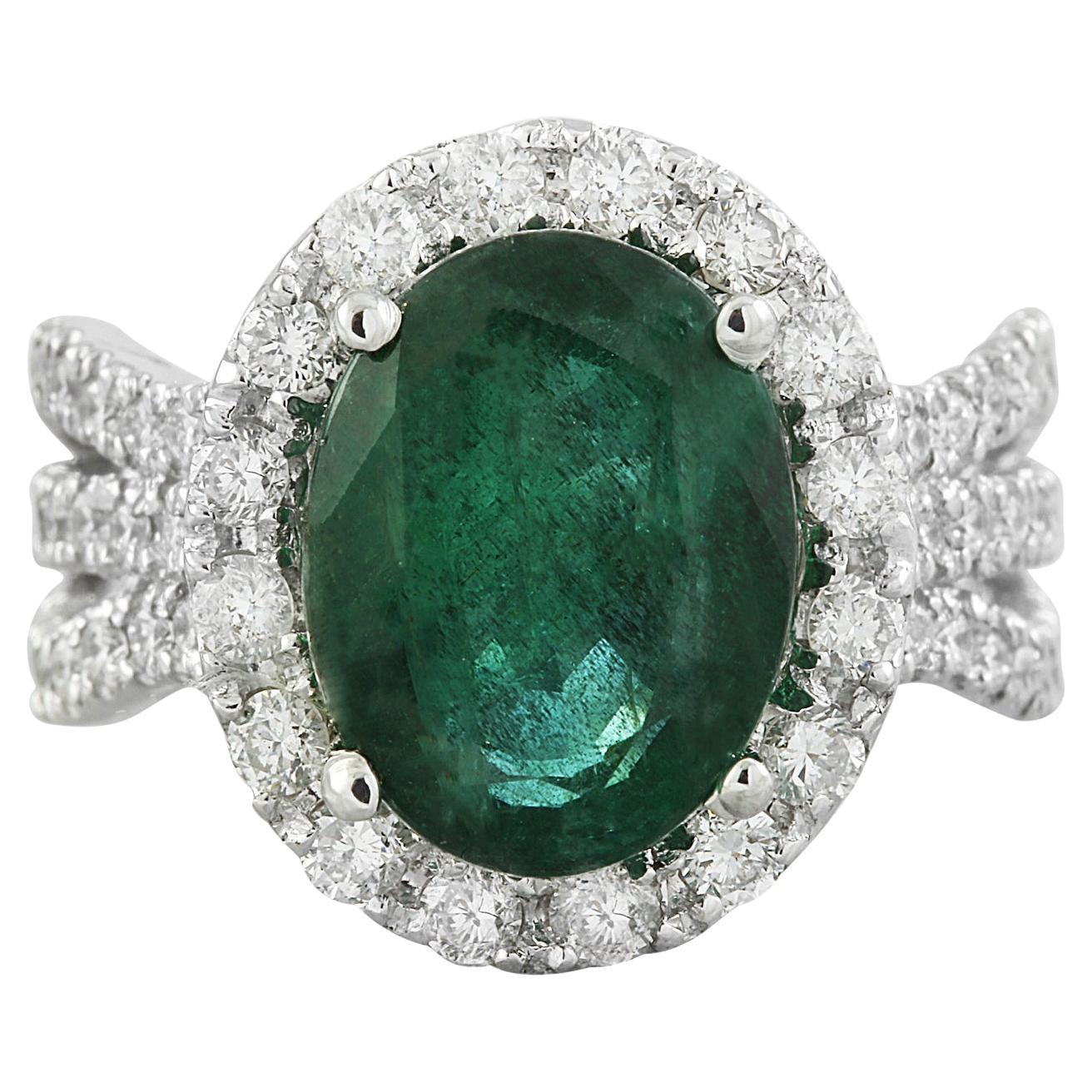 Emerald Elegance: Natural Emerald Diamond Ring in 14K White Gold For Sale