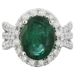Smaragd Elegance: Natürlicher Smaragd-Diamantring aus 14K Weißgold
