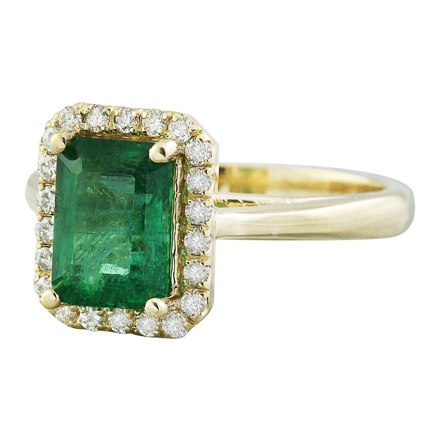 2.30 Carat Natural Emerald 14 Karat Solid Yellow Gold Diamond Ring
Stamped: 14K 
Total Ring Weight: 5 Grams 
Emerald Weight 1.95 Carat (8.00x6.00 Millimeters)
Diamond Weight: 0.35 carat (F-G Color, VS2-SI1 Clarity)
Face Measures: 12.00x10.50