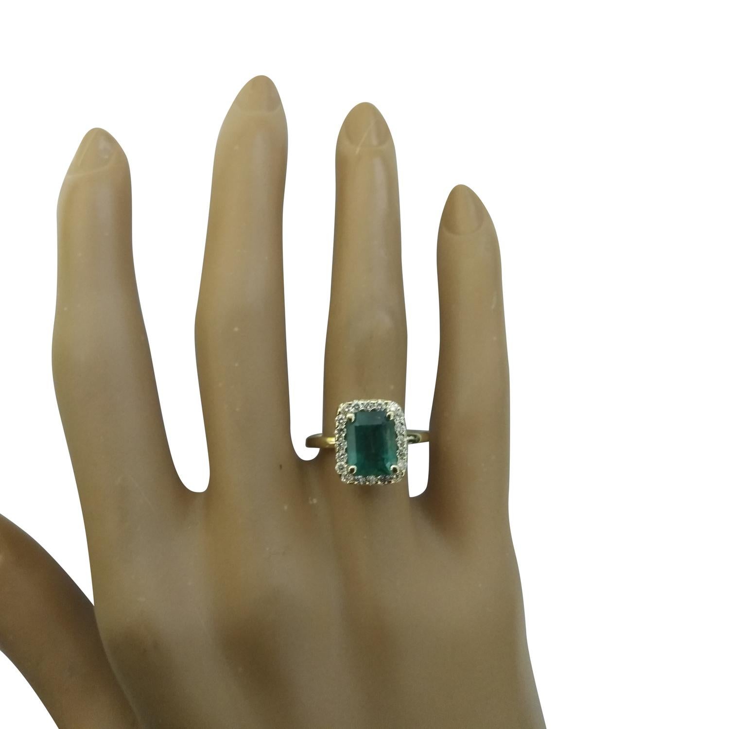 2.47 Carat Natural Emerald 14 Karat Solid Yellow Gold Diamond Ring
Stamped: 14K 
Ring Size 7
Total Ring Weight: 2.9 Grams 
Emerald Weight 2.07 Carat (8.50x6.50 Millimeters)
Natural Emerald Treatment: Oil Only
Diamond Weight: 0.40 Carat (F-G Color,
