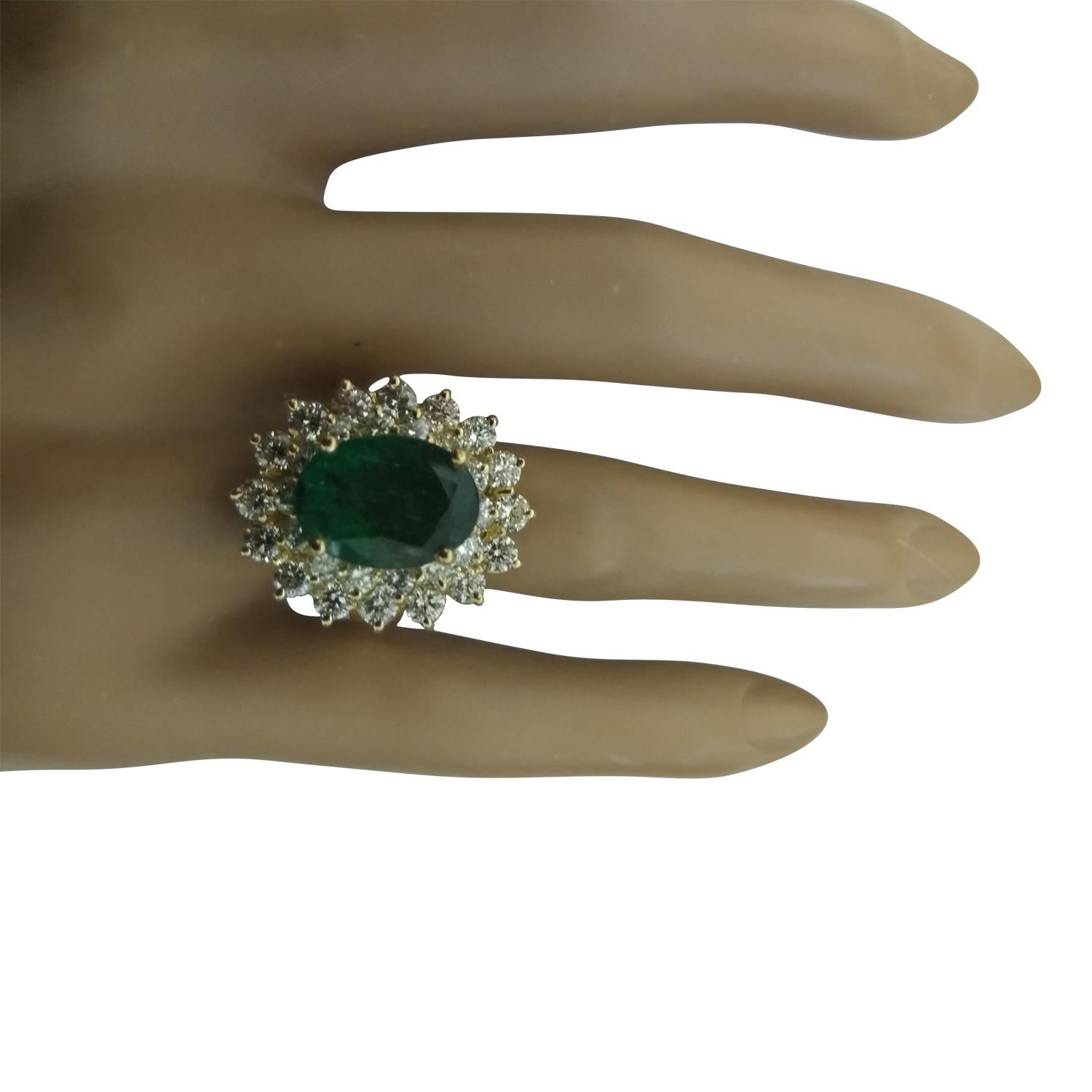 Oval Cut Natural Emerald Diamond Ring in 14 Karat Solid Yellow Gold  For Sale