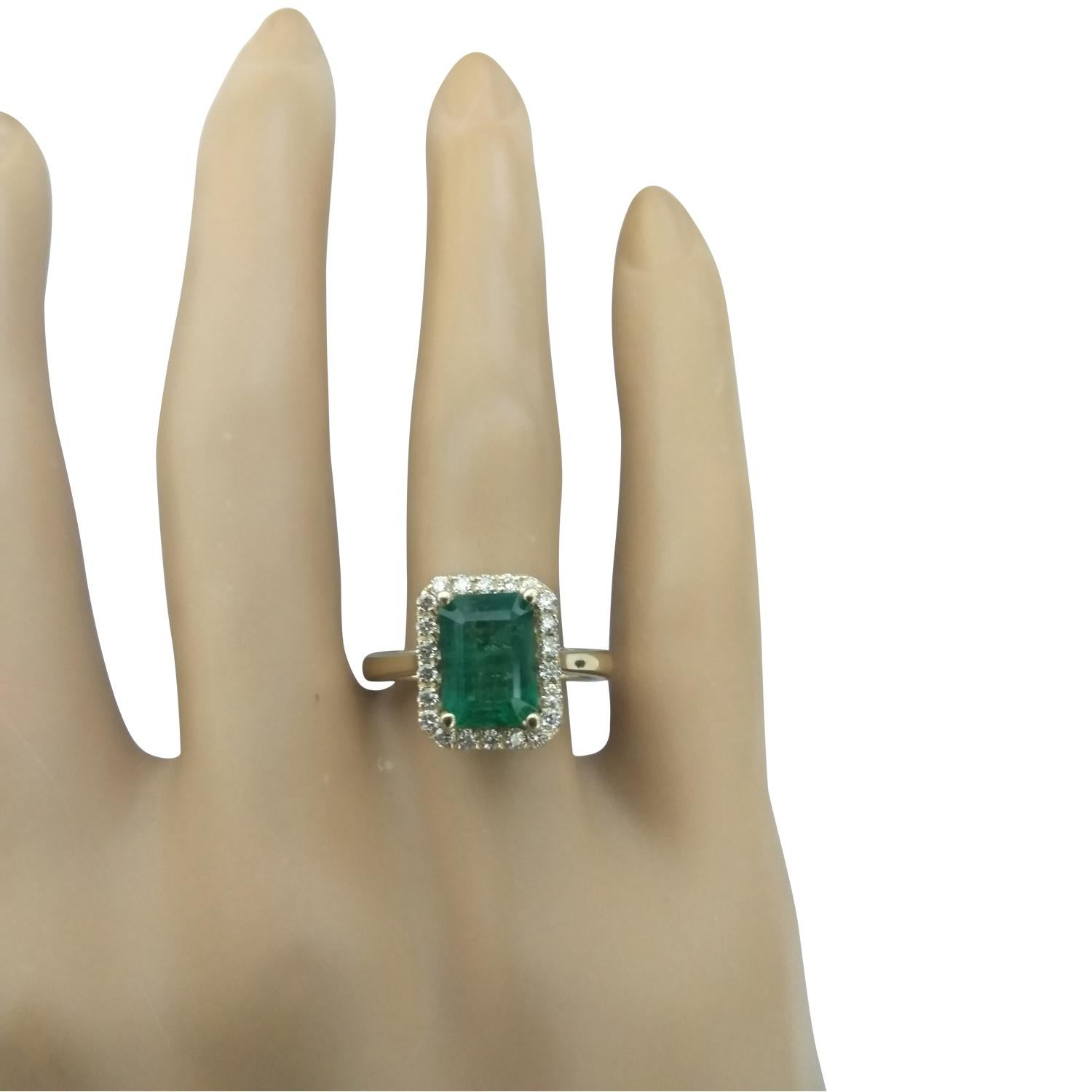 Emerald Cut Natural Emerald Diamond Ring in 14 Karat Solid Yellow Gold For Sale