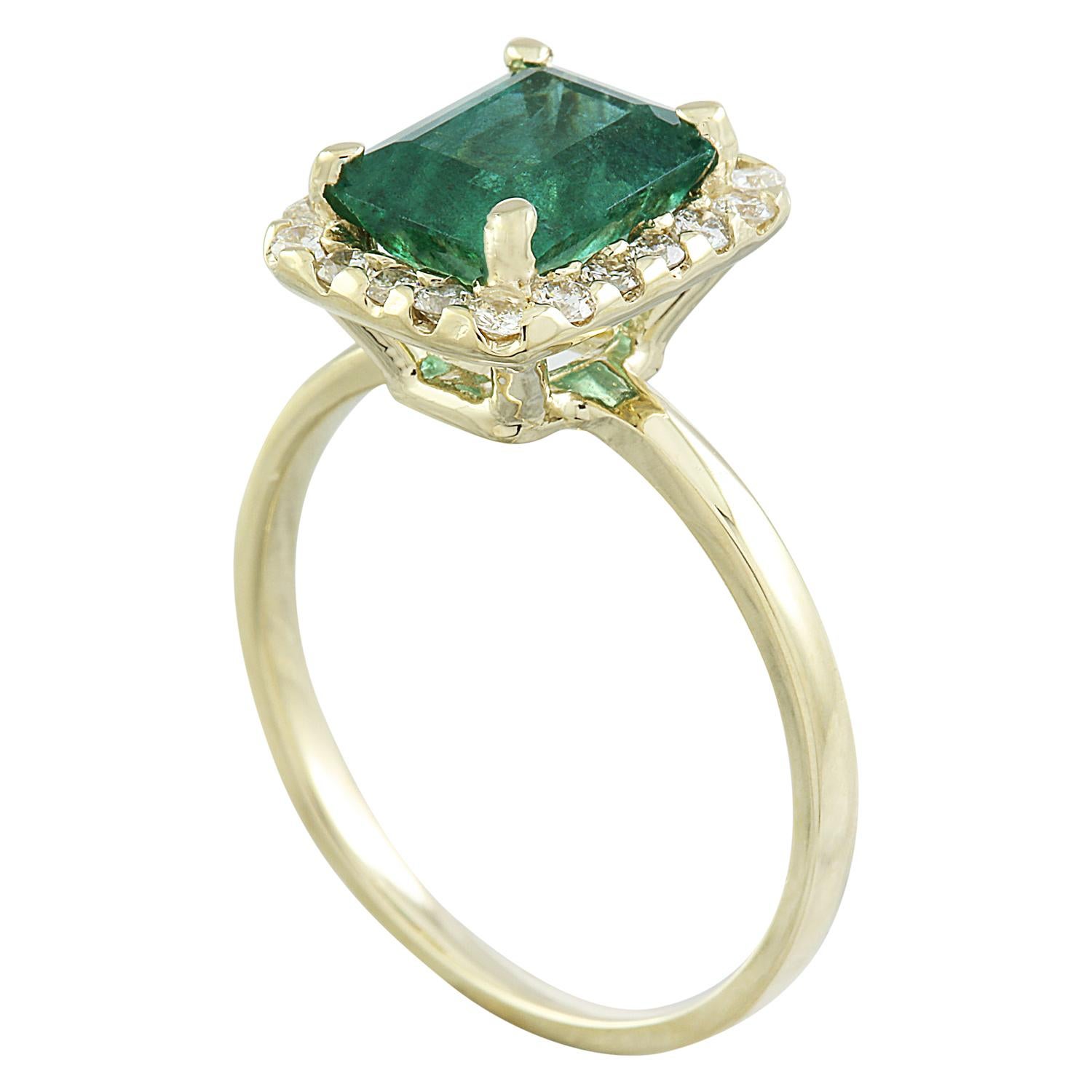 Emerald Cut Natural Emerald Diamond Ring in 14 Karat Solid Yellow Gold  For Sale