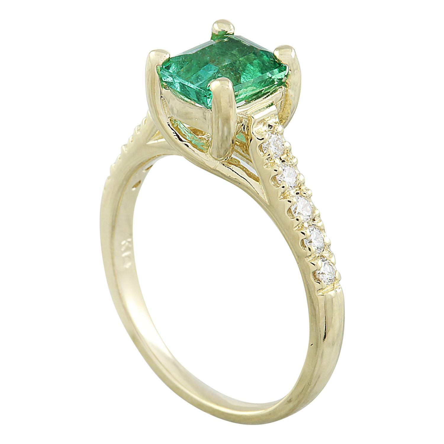 Emerald Cut Natural Emerald Diamond Ring in 14 Karat Solid Yellow Gold  For Sale