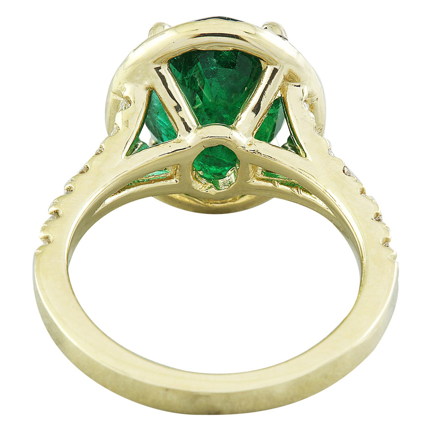 Natürlicher Smaragd-Diamantring aus 14 Karat massivem Gelbgold  im Zustand „Neu“ im Angebot in Los Angeles, CA