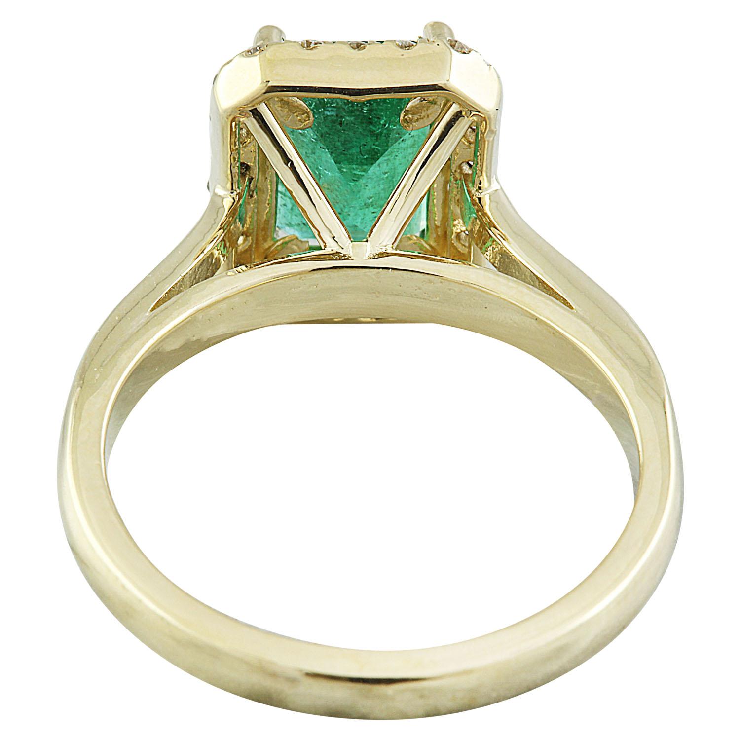 Women's Natural Emerald Diamond Ring in 14 Karat Solid Yellow Gold For Sale