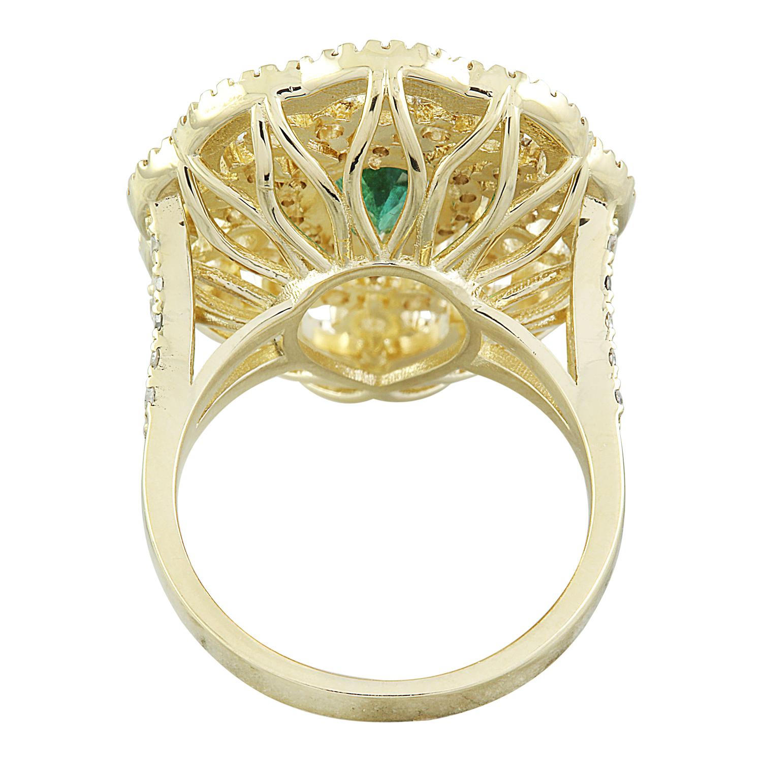 Women's Natural Emerald Diamond Ring in 14 Karat Solid Yellow Gold  For Sale