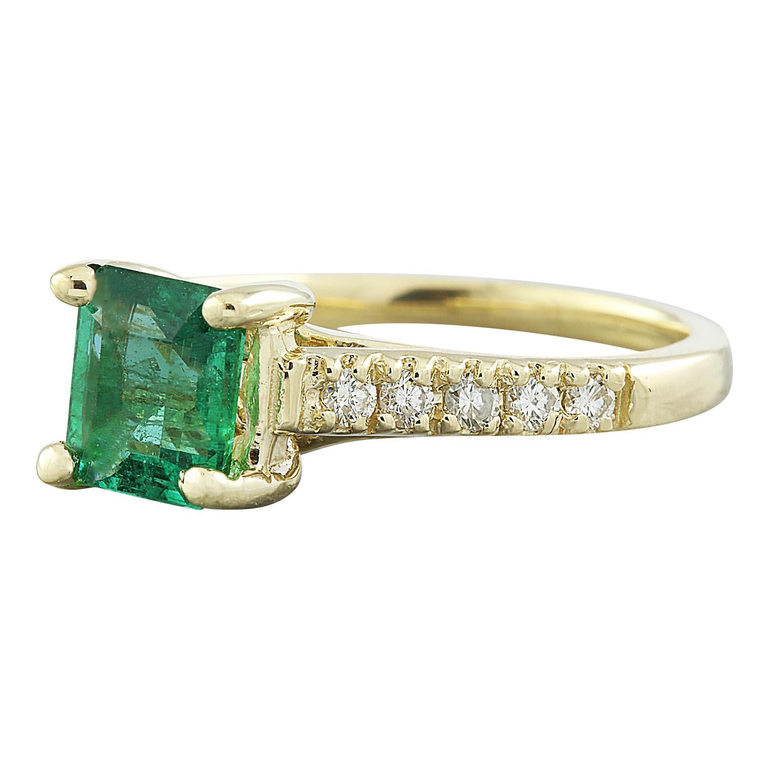 Women's Natural Emerald Diamond Ring in 14 Karat Solid Yellow Gold  For Sale