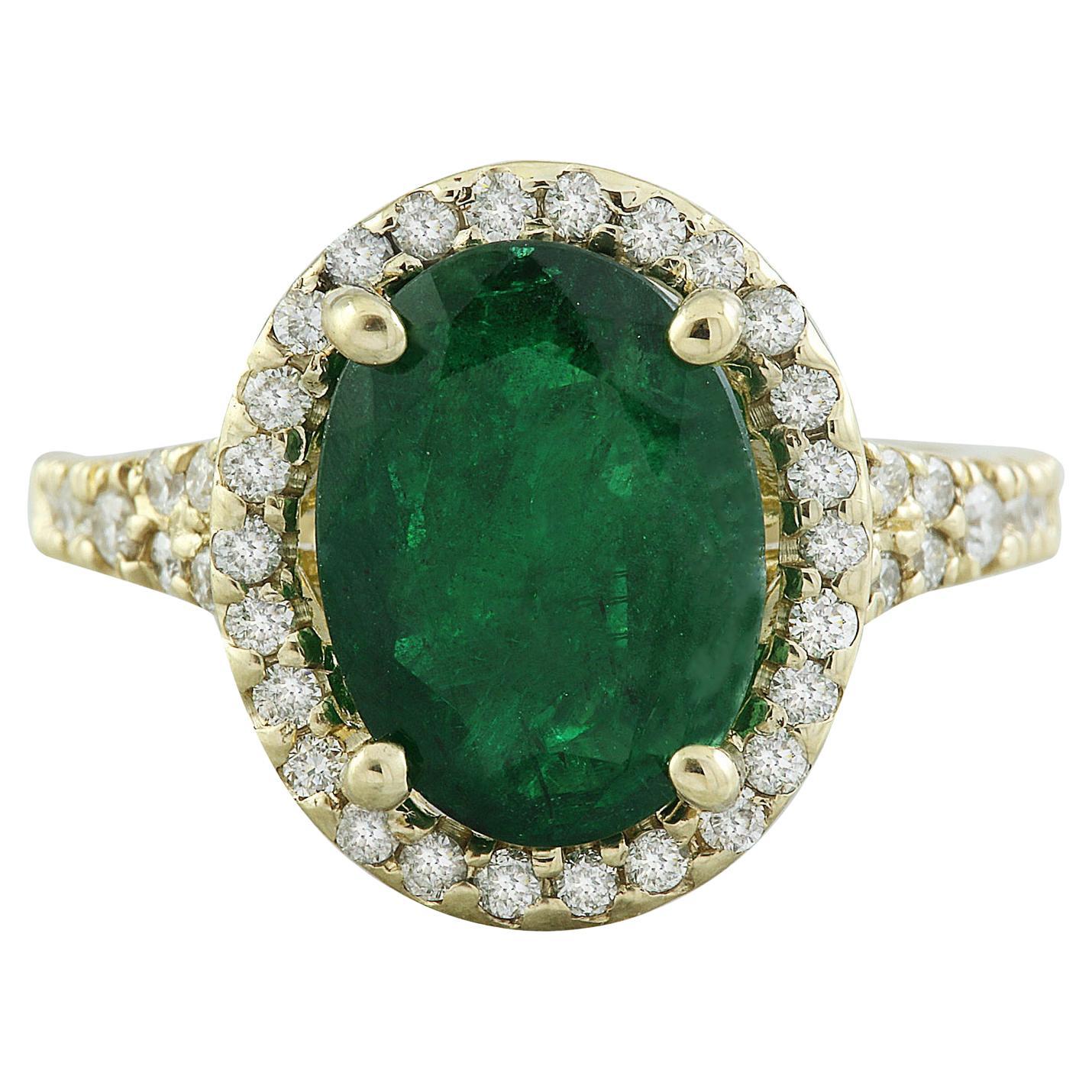 Natural Emerald Diamond Ring in 14 Karat Solid Yellow Gold  For Sale