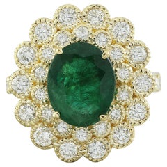 Natürlicher Smaragd-Diamantring aus 14 Karat massivem Gelbgold 