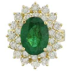 Natural Emerald Diamond Ring in 14 Karat Solid Yellow Gold 