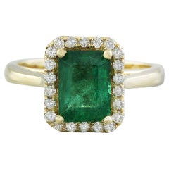 Natural Emerald Diamond Ring in 14 Karat Solid Yellow Gold