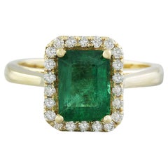 Natural Emerald Diamond Ring in 14 Karat Solid Yellow Gold 