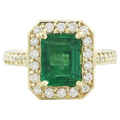 Natural Emerald Diamond Ring in 14 Karat Solid Yellow Gold 