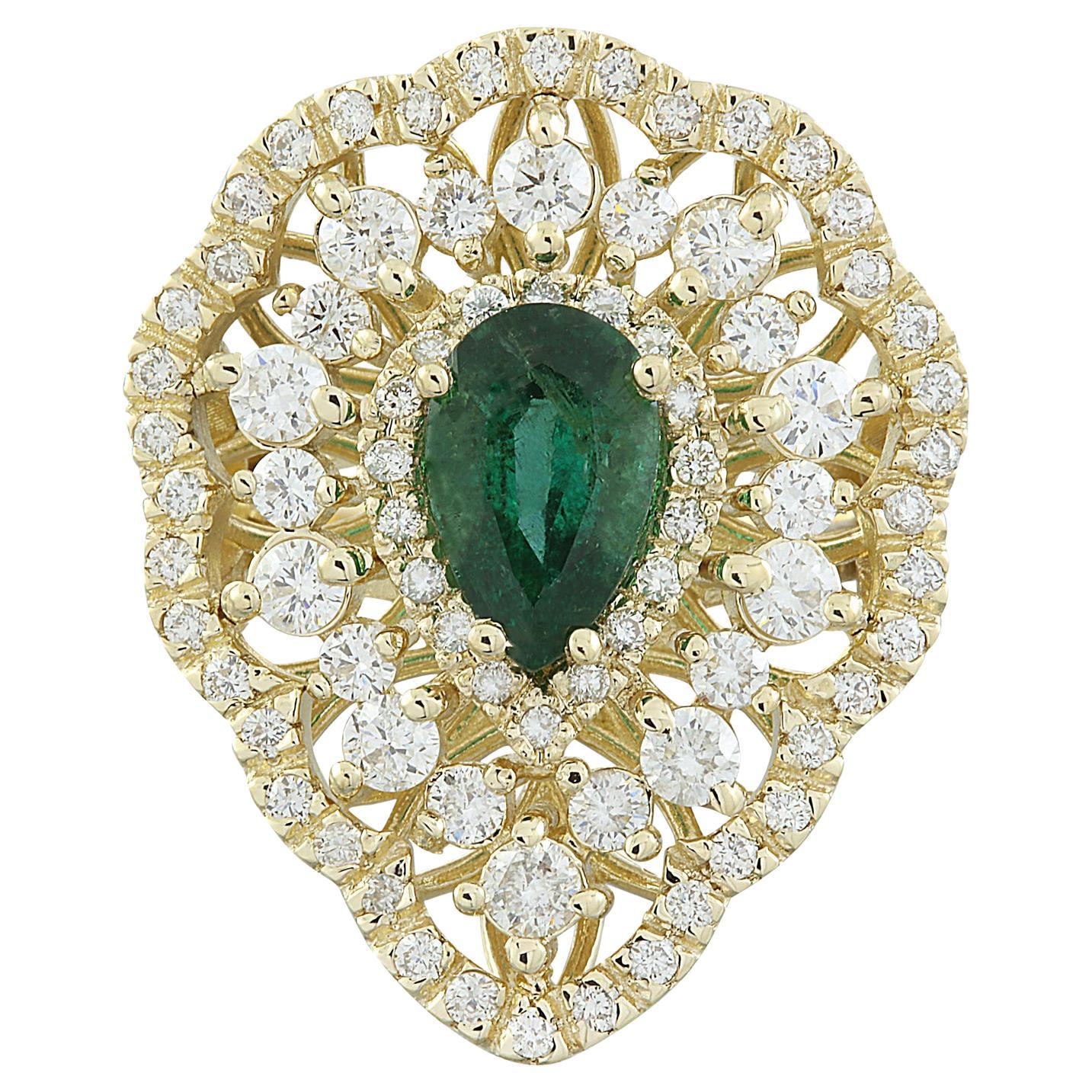 Natural Emerald Diamond Ring in 14 Karat Solid Yellow Gold 