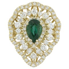 Natürlicher Smaragd-Diamantring aus 14 Karat massivem Gelbgold 