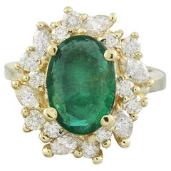 Natural Emerald Diamond Ring in 14 Karat Solid Yellow Gold 