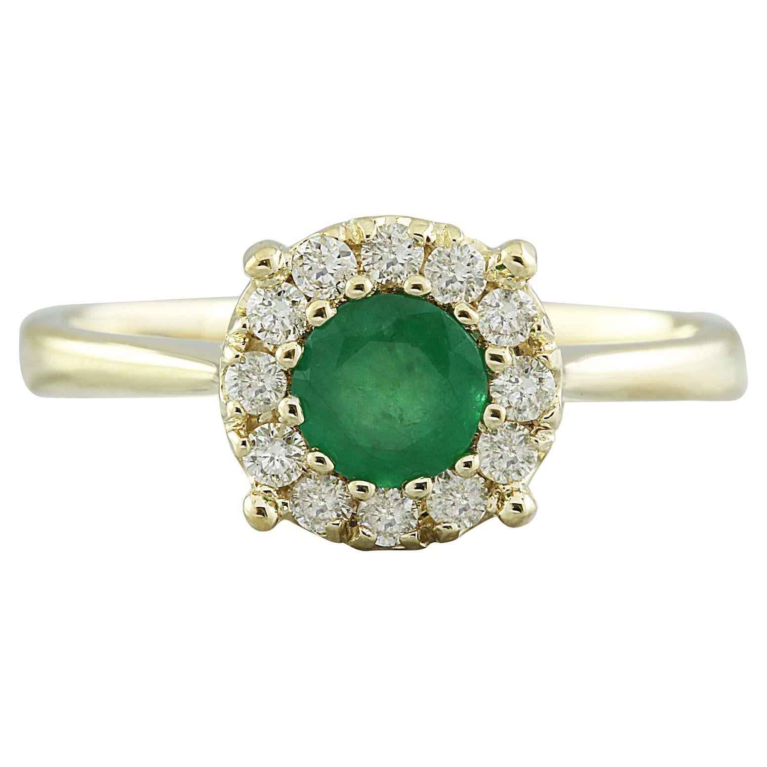 Natural Emerald  Diamond Ring In 14 Karat Yellow Gold