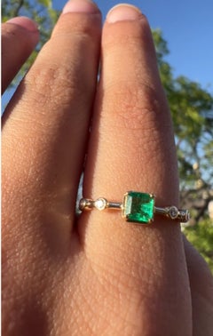 Natural Emerald & Diamond Ring in 14k Gold