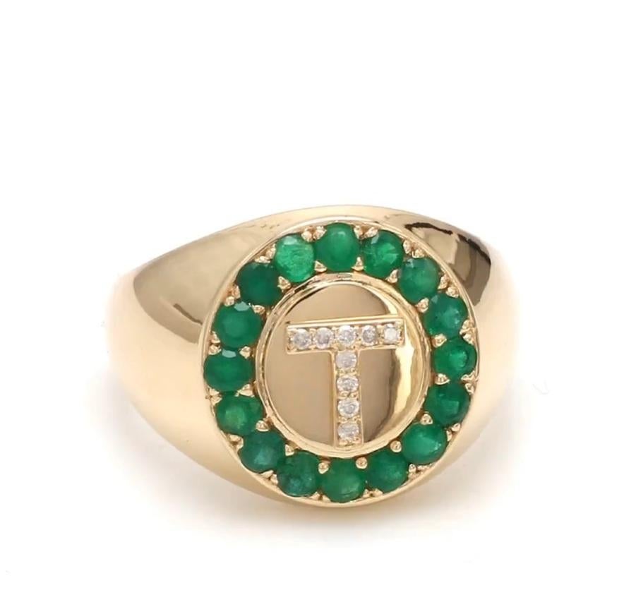 Natural emerald diamond ring in 14k gold For Sale 4