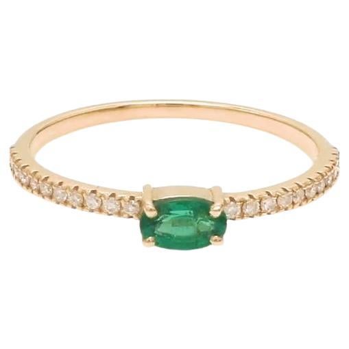 Bague en or 14k avec émeraude naturelle et diamant
