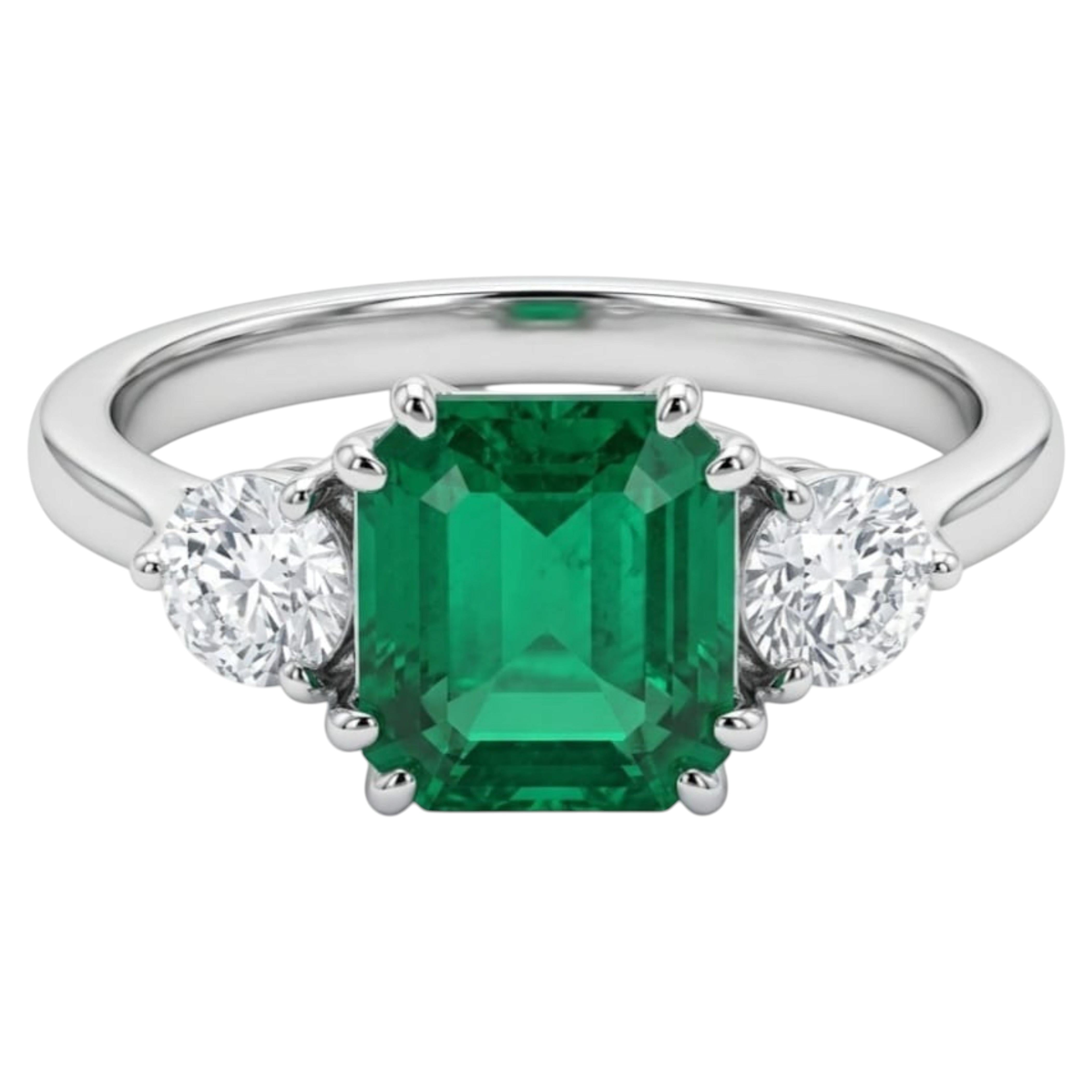 Natural Emerald & Diamond Ring in 14k Gold