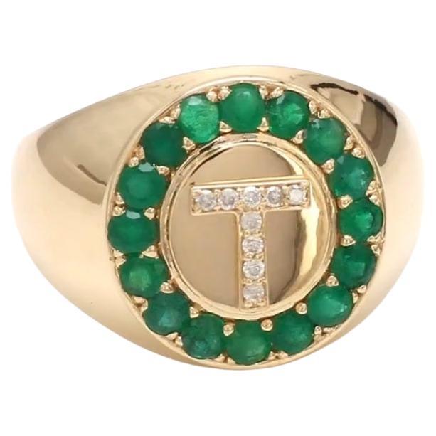 Natural emerald diamond ring in 14k gold