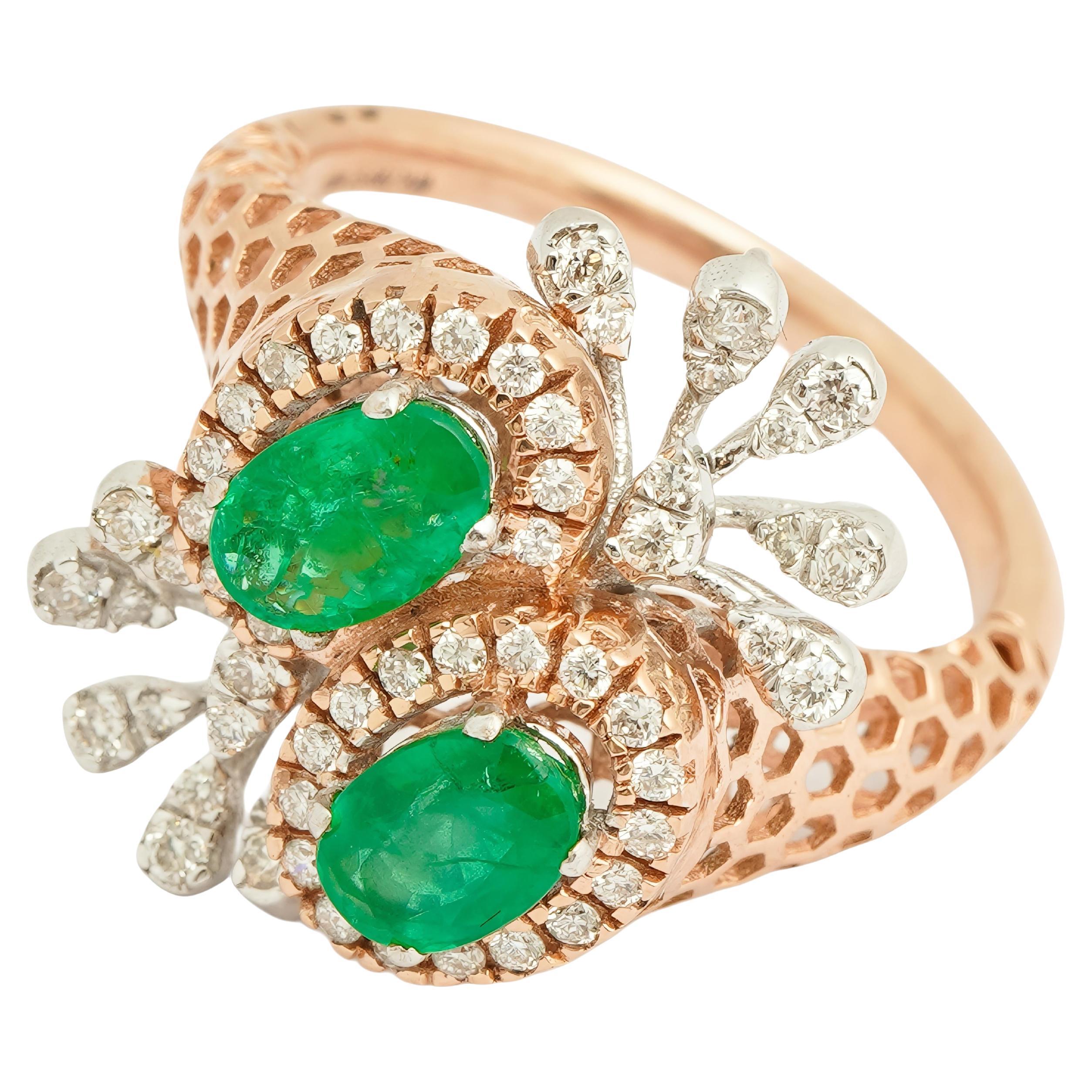 Natural emerald diamond ring in 14k gold