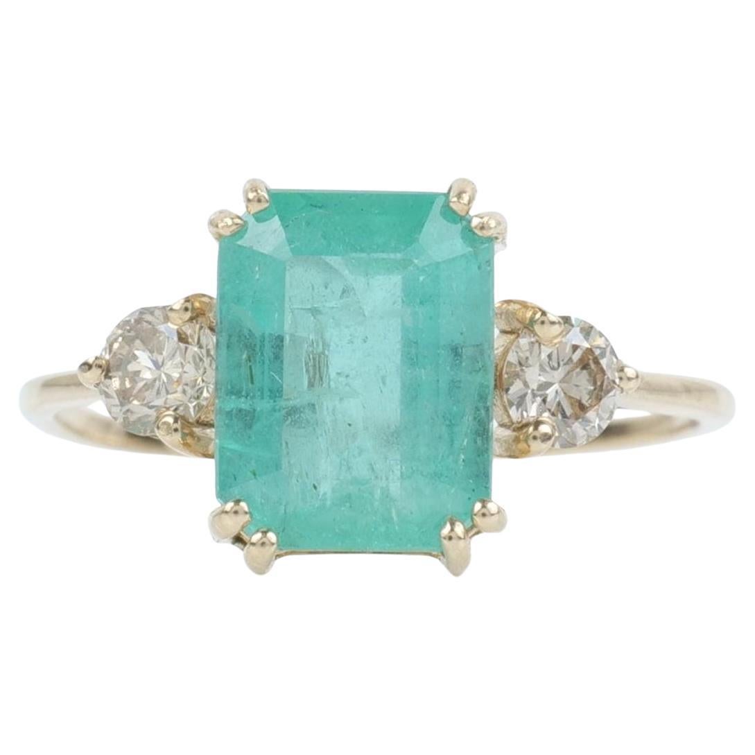 Natural Emerald 
Diamond Ring in 14K Solid Gold (Certified)