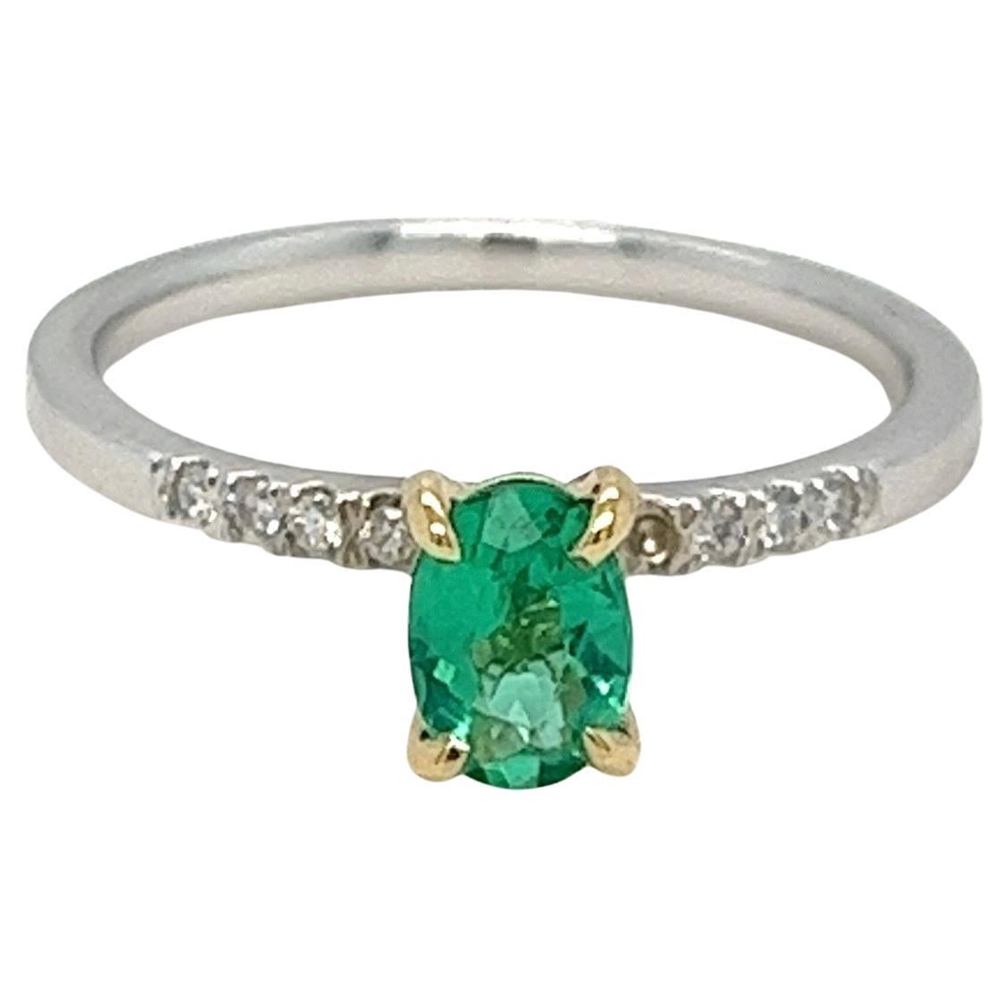 Natural Emerald Diamond Ring in 14 Karat Gold For Sale