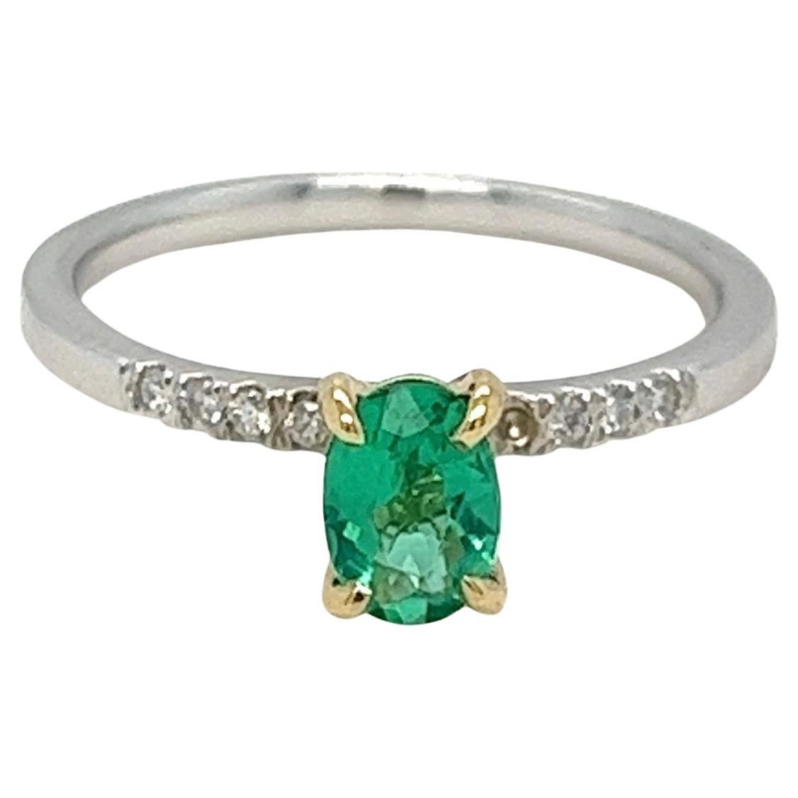 Natural Emerald Diamond Ring in 14 Karat Gold