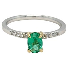 Natural Emerald Diamond Ring in 14 Karat Gold