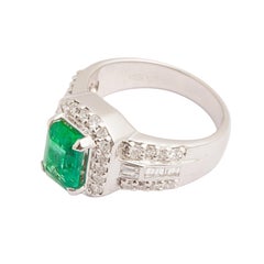 Radiant-Shaped 18k White Gold Emerald & Diamond Ring, 1.64ct & 0.79ct