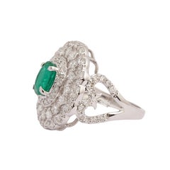 Stunning 18k White Gold Emerald and Diamond Halo Ring, 1.22ct Emerald