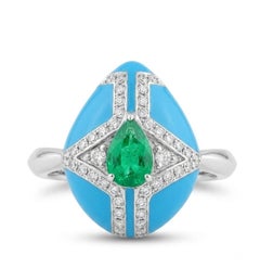 18K Gold Emerald 0.62ct & Diamond 0.24ct Ring, New