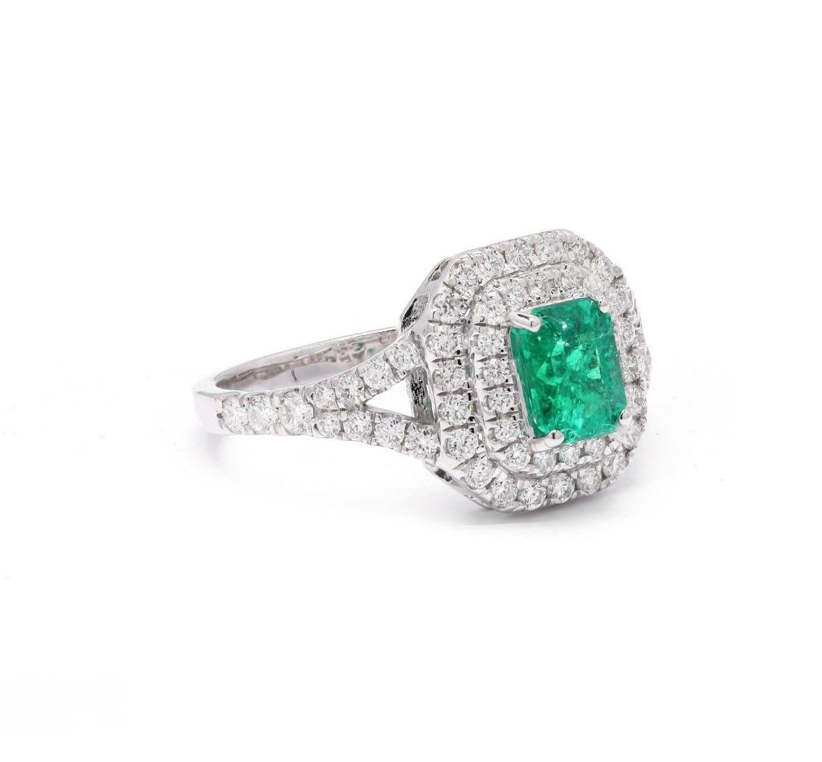 Natural Colombian Emerald & Diamond Ring in 18k Gold (Asscher-Schliff) im Angebot