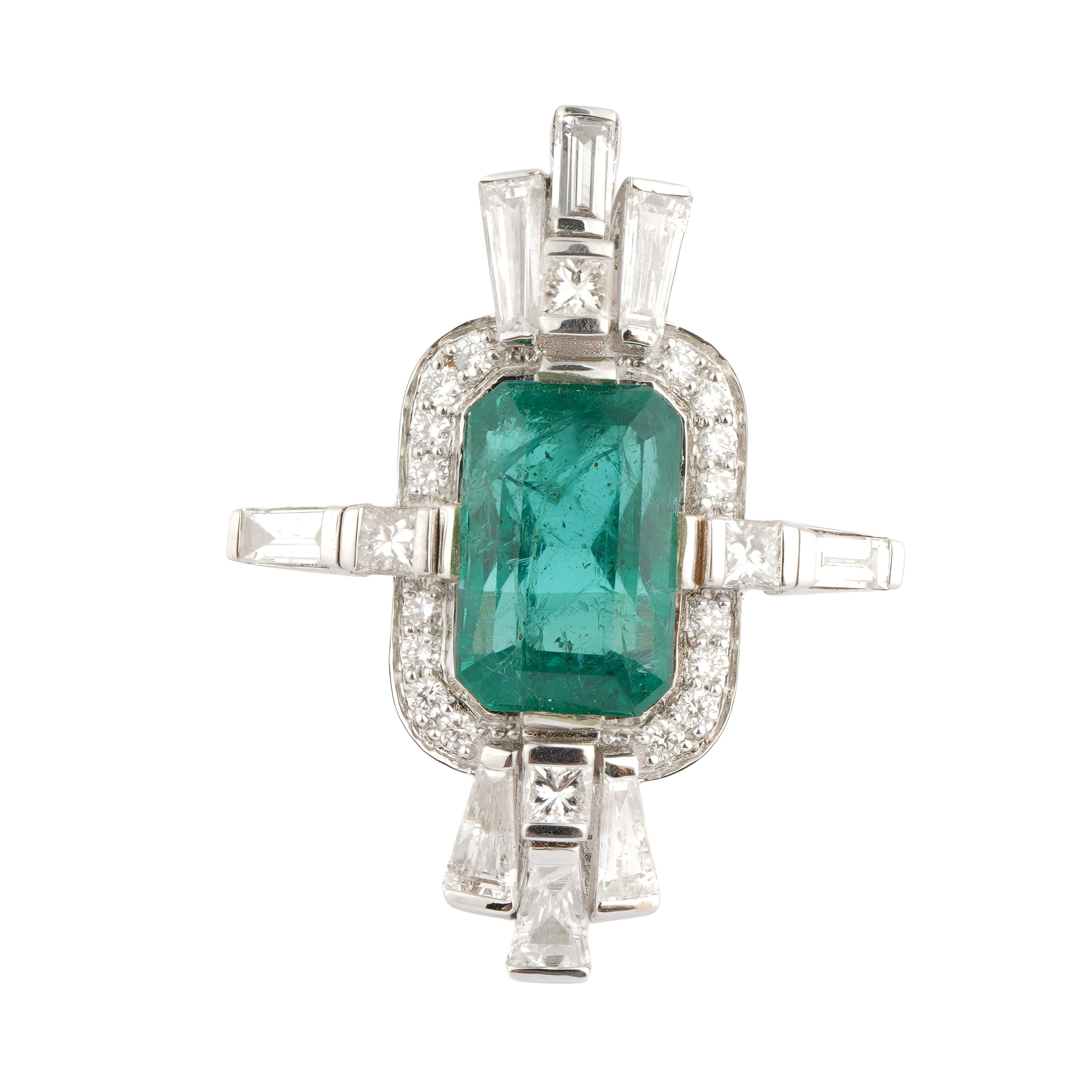 Natural zambian emerald diamond ring in 18k gold (Asscher-Schliff) im Angebot