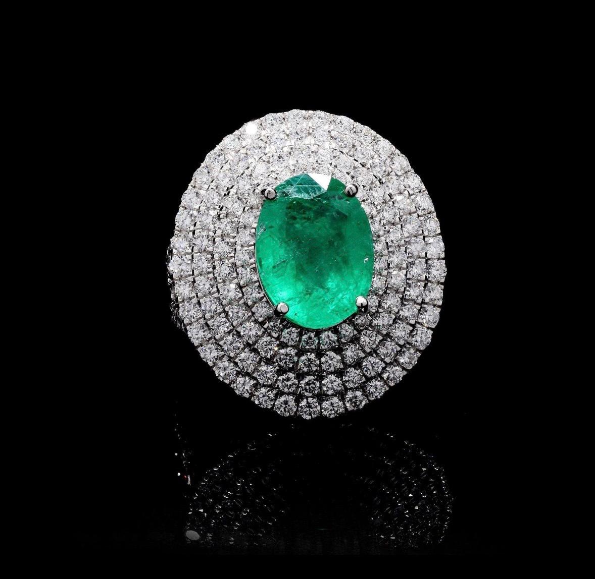 Natürlicher Smaragd-Diamant-Ring in 18k Gold Damen im Angebot