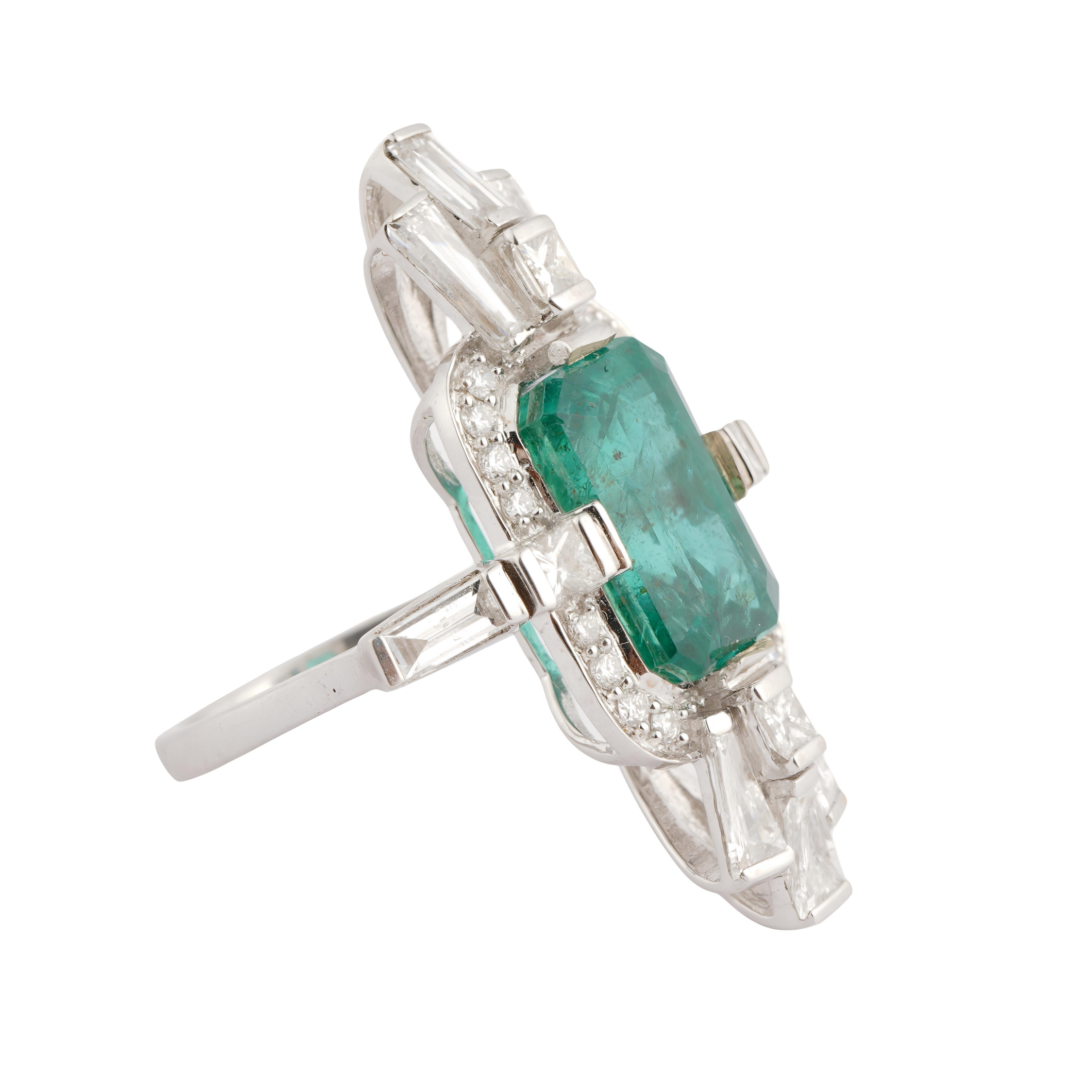 Natural zambian emerald diamond ring in 18k gold Damen im Angebot
