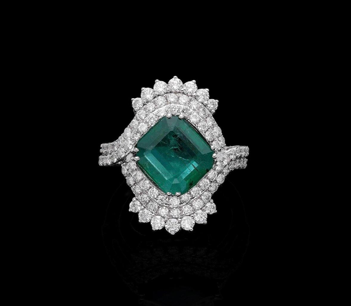 Natürlicher Smaragd-Diamant-Ring in 18k Gold im Angebot 1